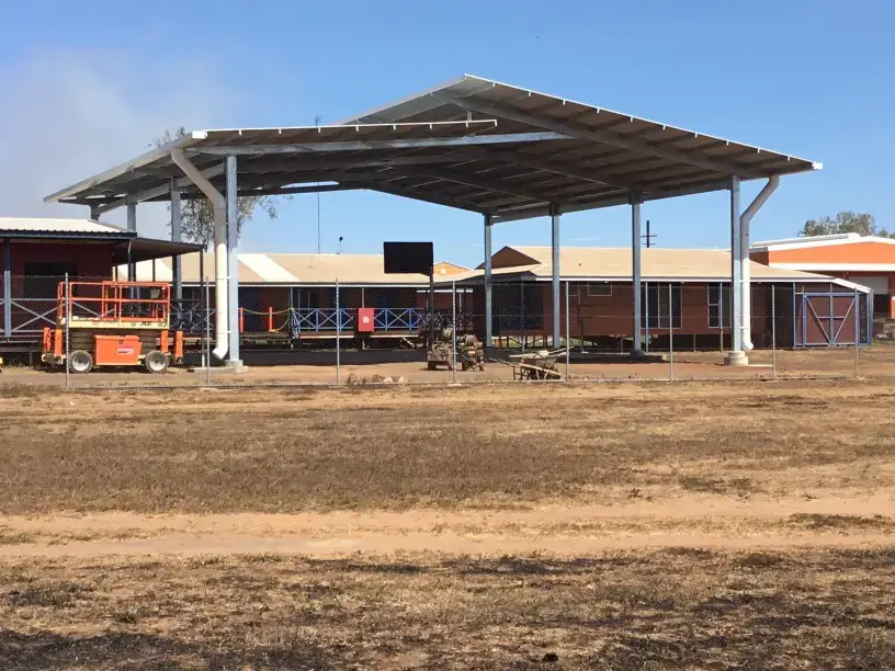Outdoor structure near a school in rural Australia.