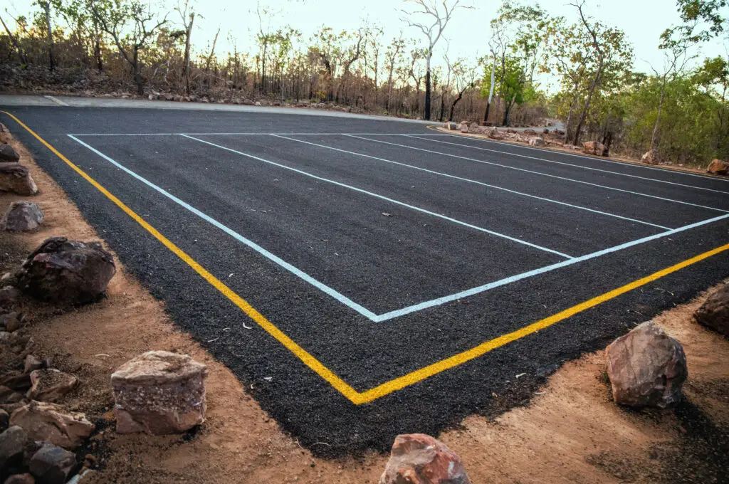 Newly paved car park in bushland setting